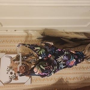 Womens Terra & Sky Black Floral One Piece Swimsuit Plus Sz 4X (28W-30W)